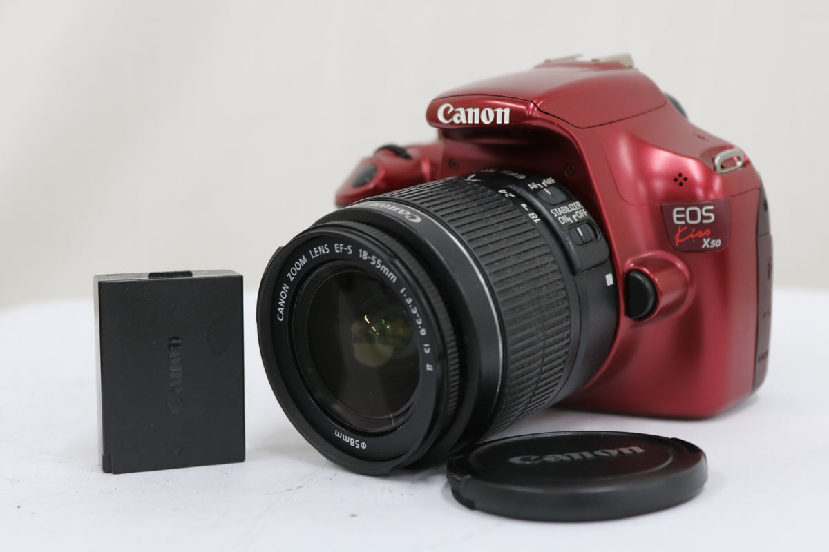 【シャッター3219回】キャノン Canon EOS Kiss X50 レッド EF-S 18-55mm F3.5-5,6 IS II デジタル一眼 1